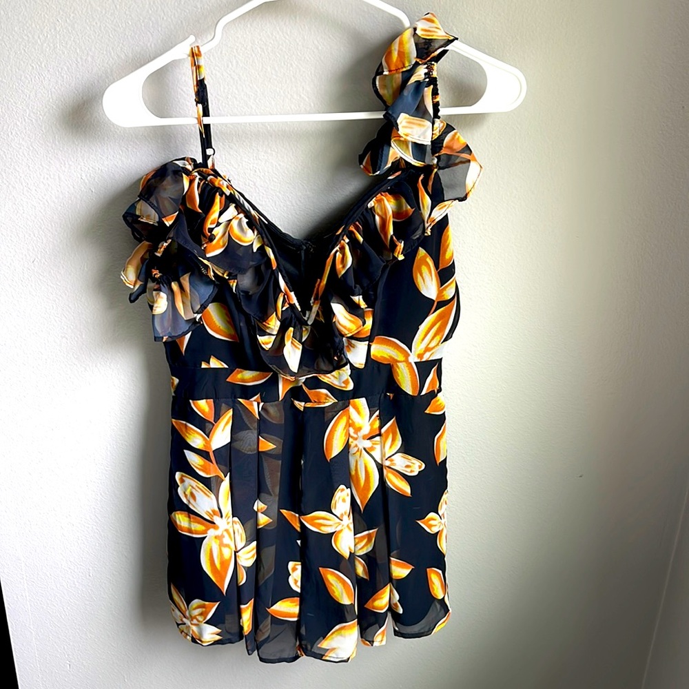 Black and floral romper.